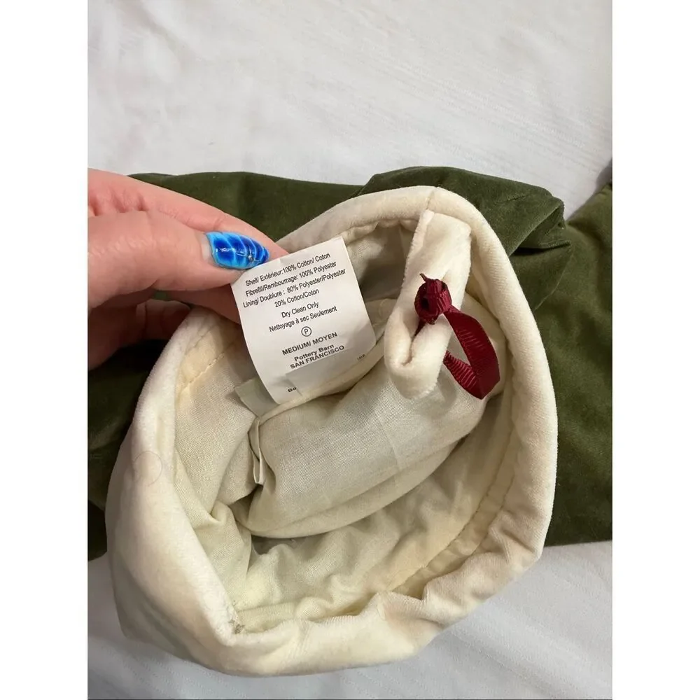 Pottery Barn Classic Med Green Ivory Velvet Christmas Stocking Mono Pick One